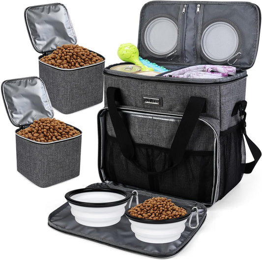 - Grey Dog Travel Bag – Complete Pet Travel Kit with Food Containers & Bowls