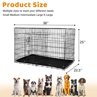 Medium 36-Inch Foldable Dog Crate – Heavy-Duty Metal Cage with Double Doors & Tray