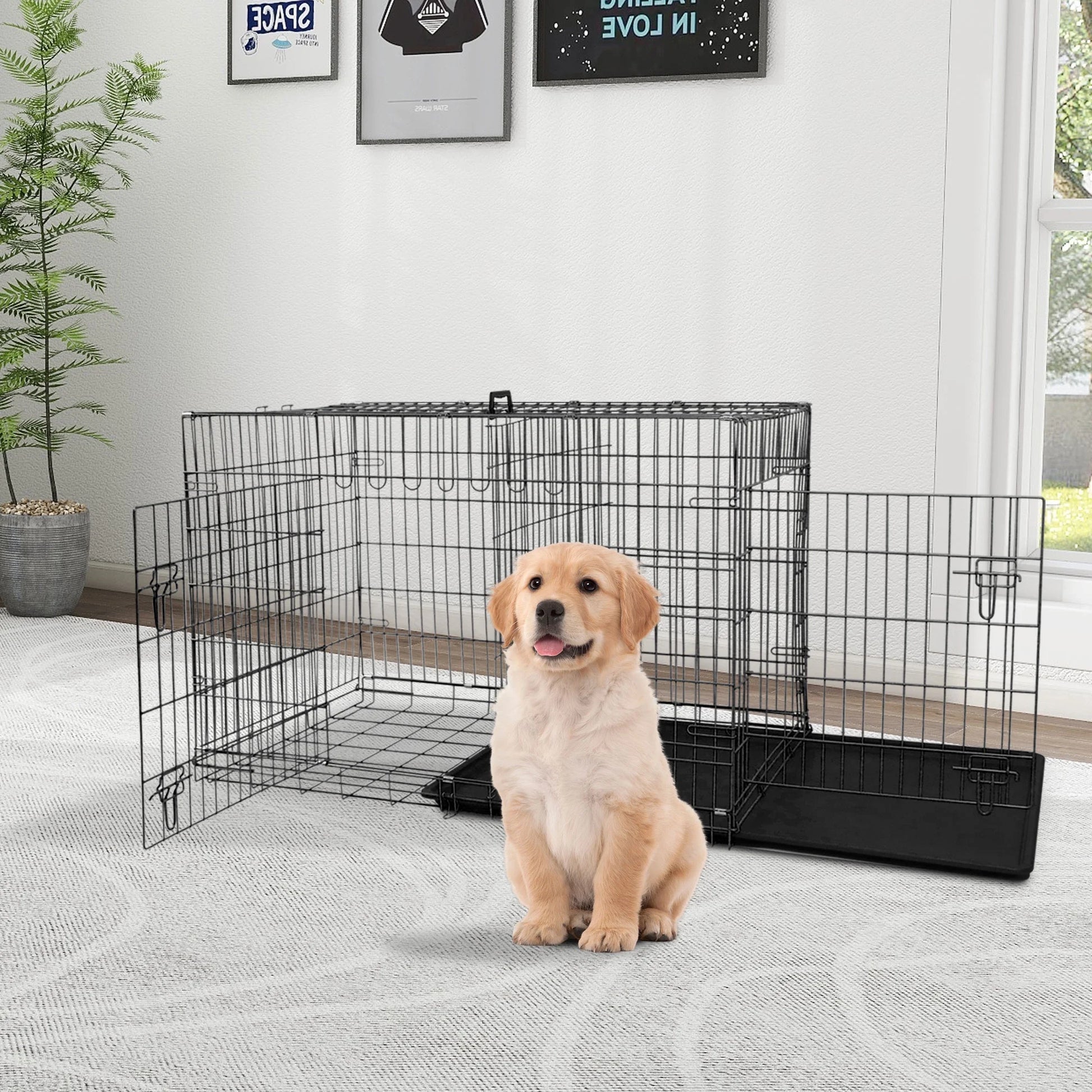 Medium 30-Inch Foldable Dog Crate – Heavy-Duty Metal Cage with Double Doors & Tray
