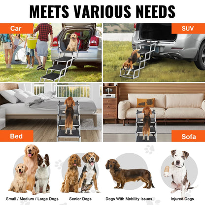 Sturdy Aluminum 4-Step Folding Dog Steps - Loads up to 150 Lbs