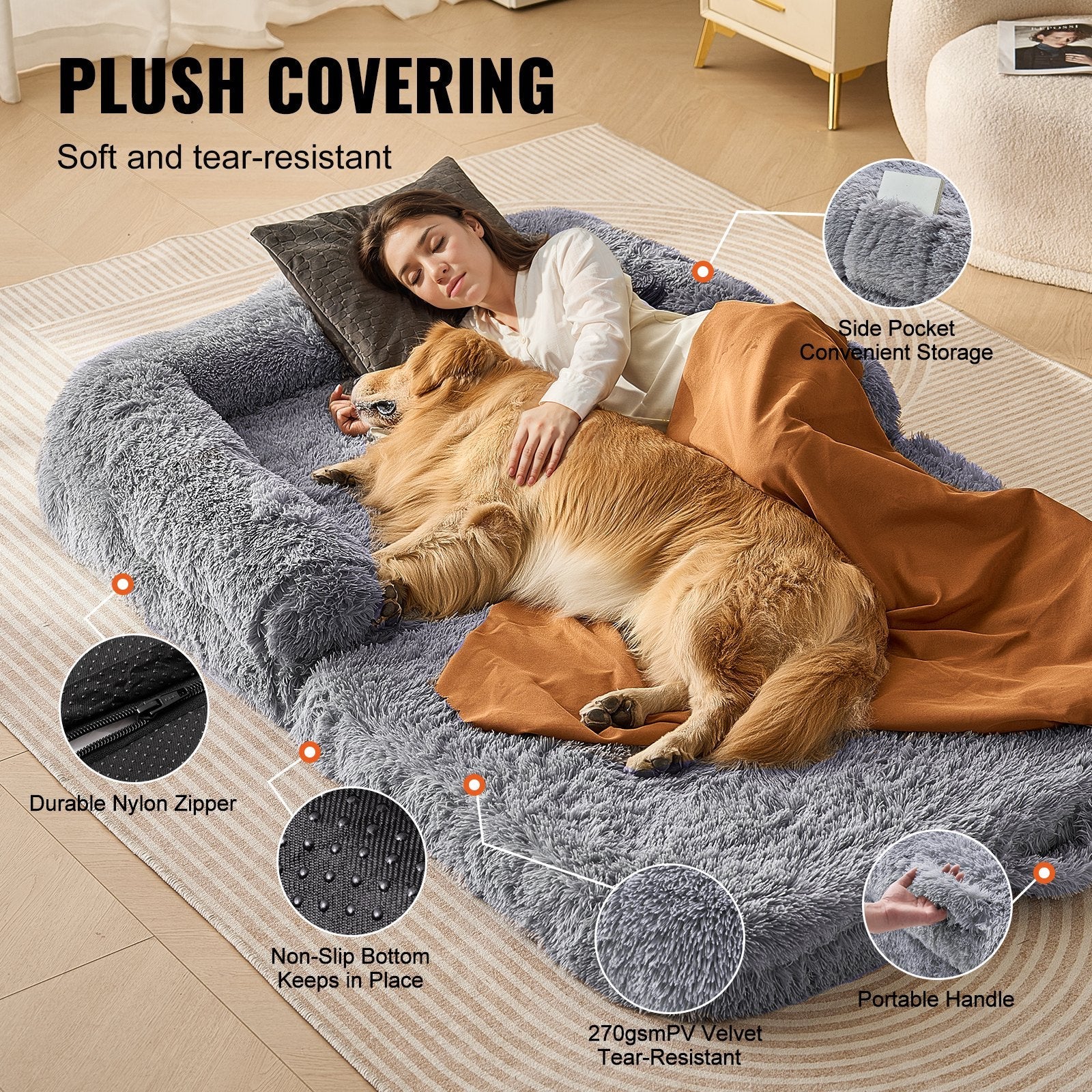 VEVOR Large Human Size Dog Bed 72 X48X10 Inches, Machine Washable 