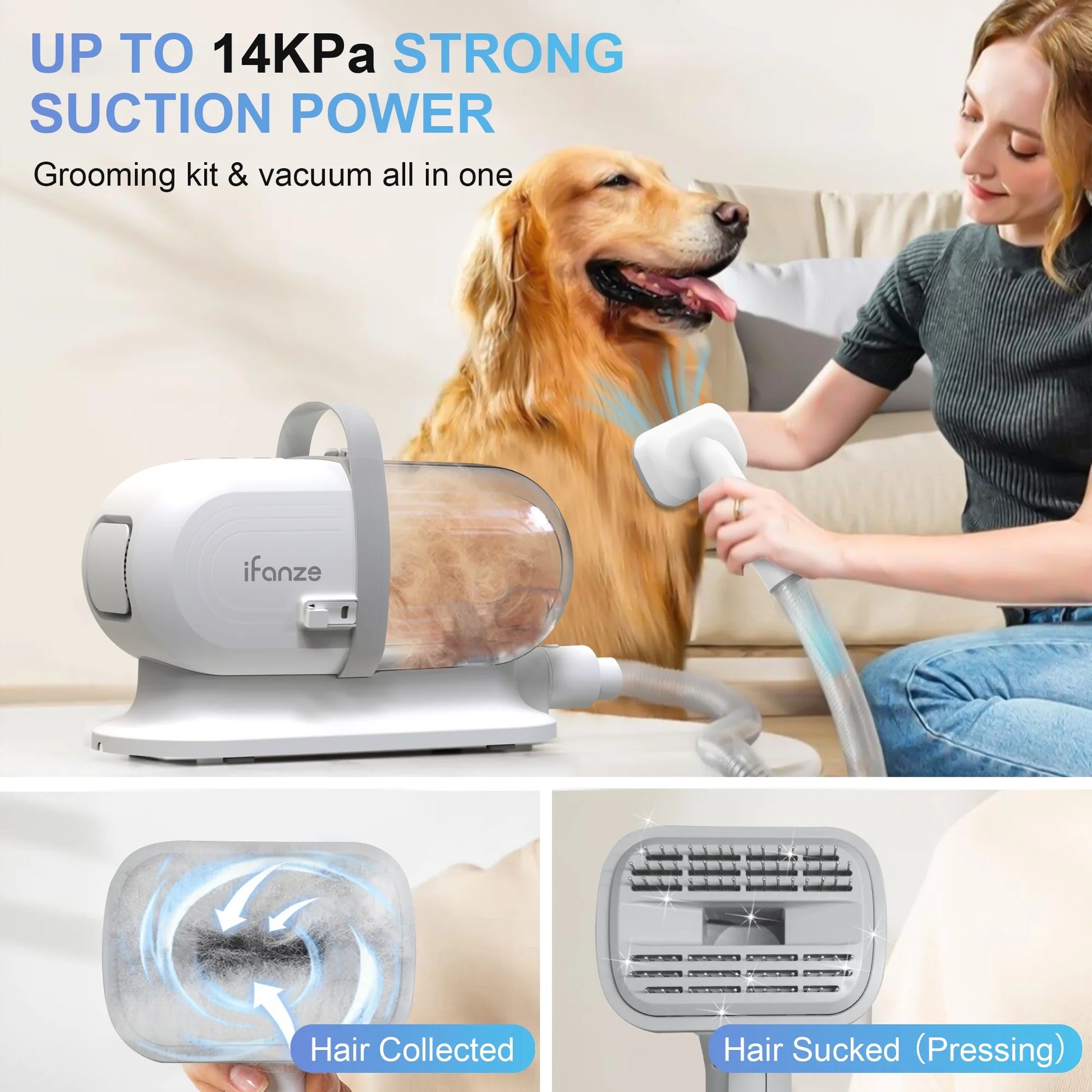 14Kpa Pet Grooming Vacuum – 2.5L Suction with 5 Grooming Tools & Clippers