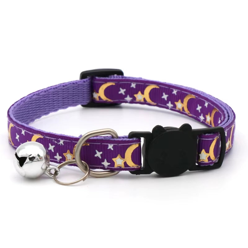 Adjustable Starry Moon Collar With Safety Bell For Dogs & Cats