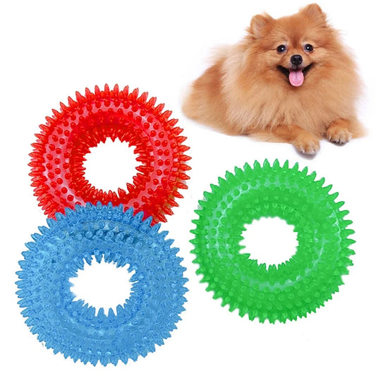 Spiky Squeaky Dog Ring – Durable, Non-Toxic Rubber Chew & Fetch Toy