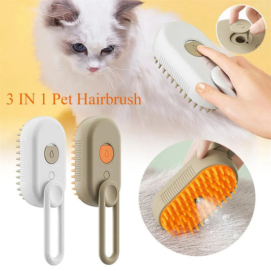 3-in-1 Pet Steam Grooming Brush – Spray, Massage & Hair Removal Comb for Cats & Dogs