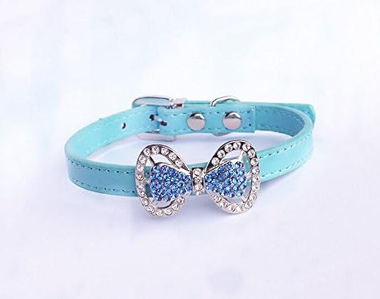 Adjustable Rhinestone Dog Collar – 8.7"-10.7" Chic Bow Tie for Small Pets