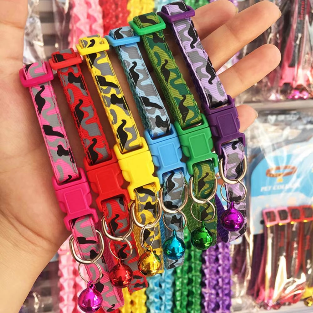 Camouflage Pet Collar – Adjustable Neck Strap with Bell for Dogs & Cats