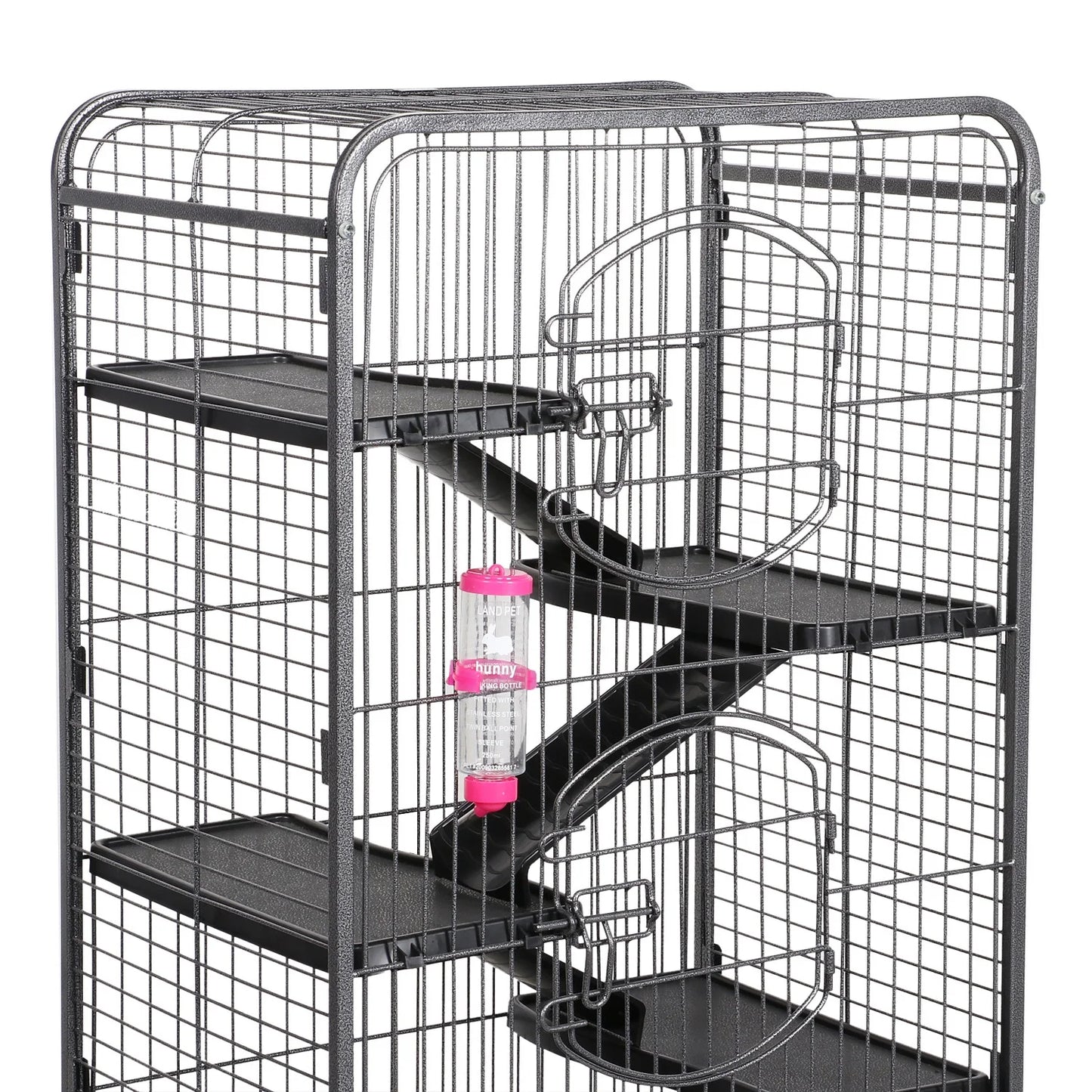 52''H Small Animals Rolling Cage 6 Levels 3 Front Doors Pet Bowl Water Bottle, Black