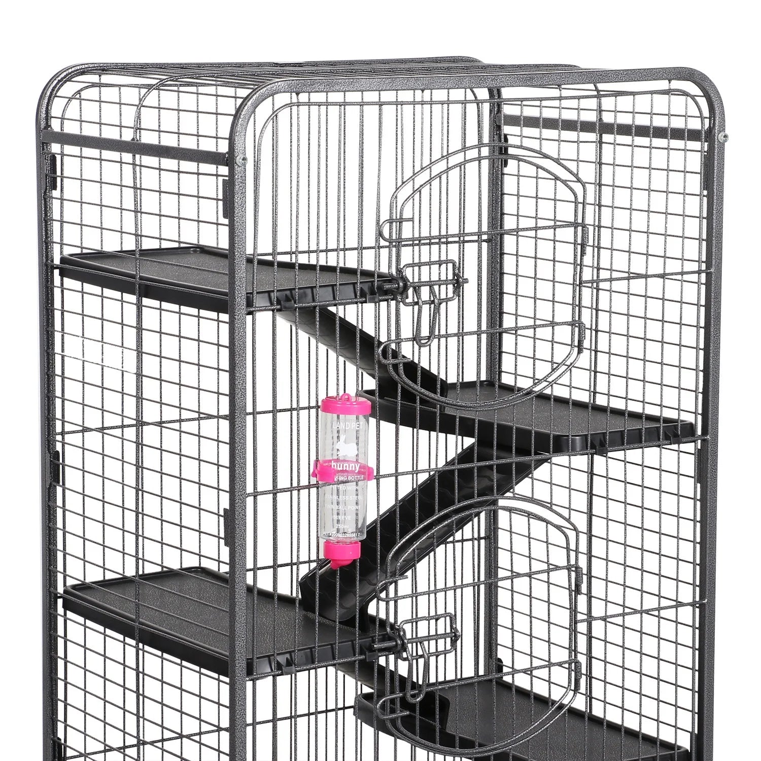 52''H Small Animals Rolling Cage 6 Levels 3 Front Doors Pet Bowl Water Bottle, Black