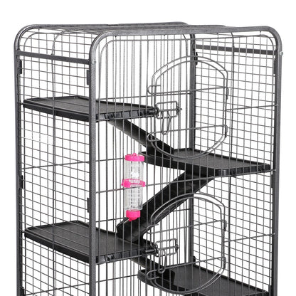 52''H Small Animals Rolling Cage 6 Levels 3 Front Doors Pet Bowl Water Bottle, Black