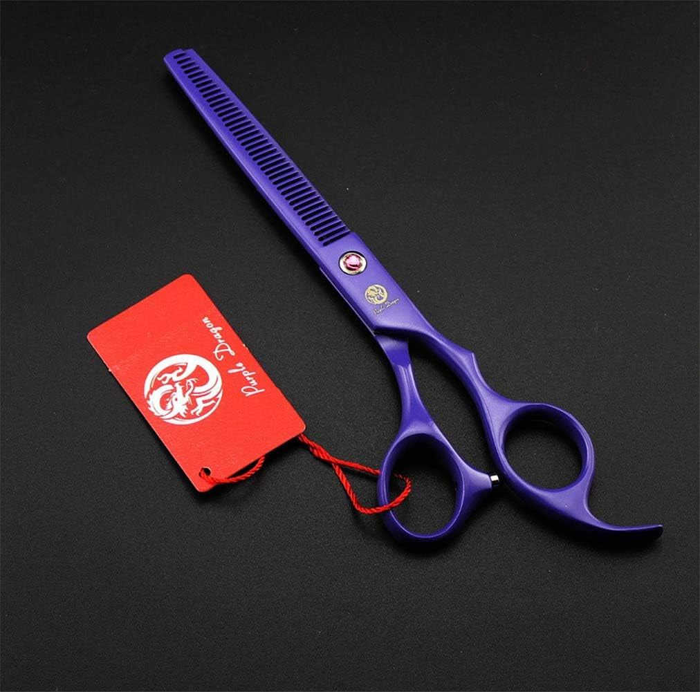Purple Japanese Premium Steel 7" Pet Grooming Scissors – Straight, Thinning & Curved Blades with Case