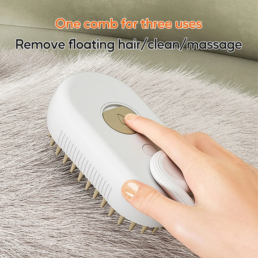 3-in-1 Pet Steam Grooming Brush – Spray, Massage & Hair Removal Comb for Cats & Dogs