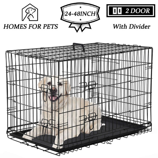 Medium 36-Inch Foldable Dog Crate – Heavy-Duty Metal Cage with Double Doors & Tray