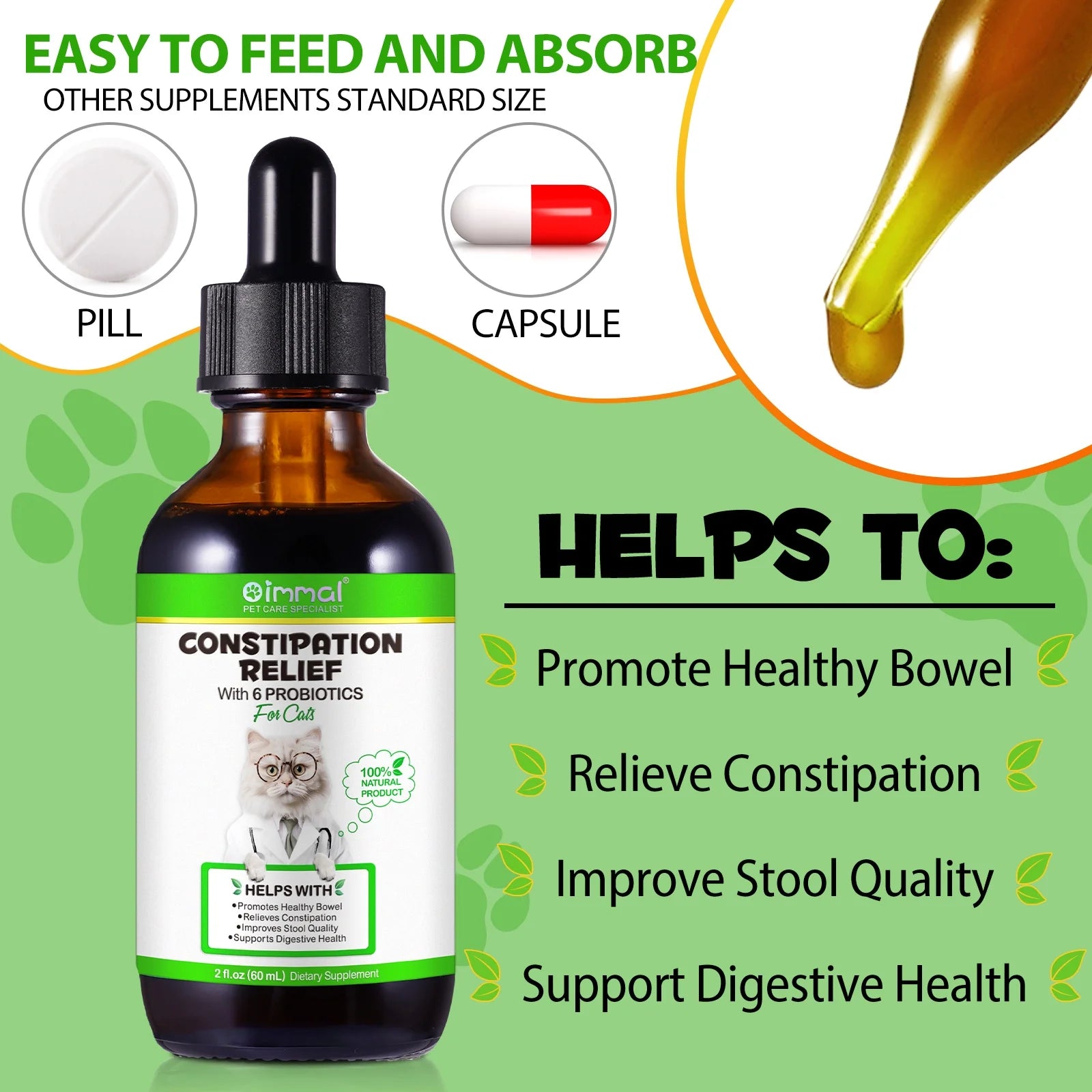 Cat Constipation Relief Drops – Natural Digestive Support with 6 Probiotics, 2oz