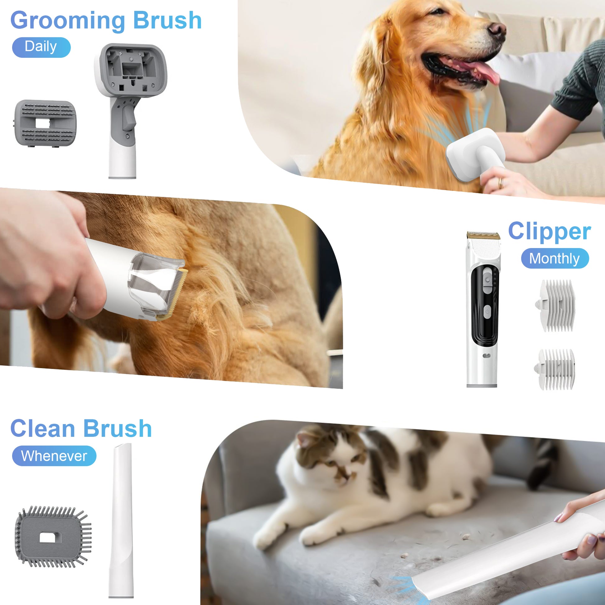 14Kpa Pet Grooming Vacuum – 2.5L Suction with 5 Grooming Tools & Clippers