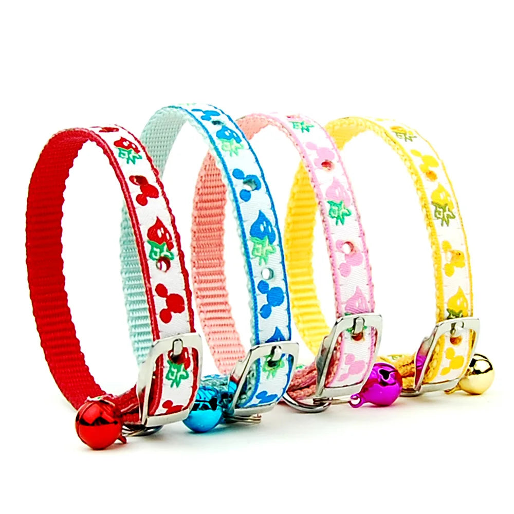 Adjustable Nylon Dog Collar – Embroidered Waistband Style with Bell for Dogs & Cats